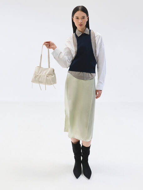 Reese Ruched Bow Shoulder Bag, Cream, hi-res