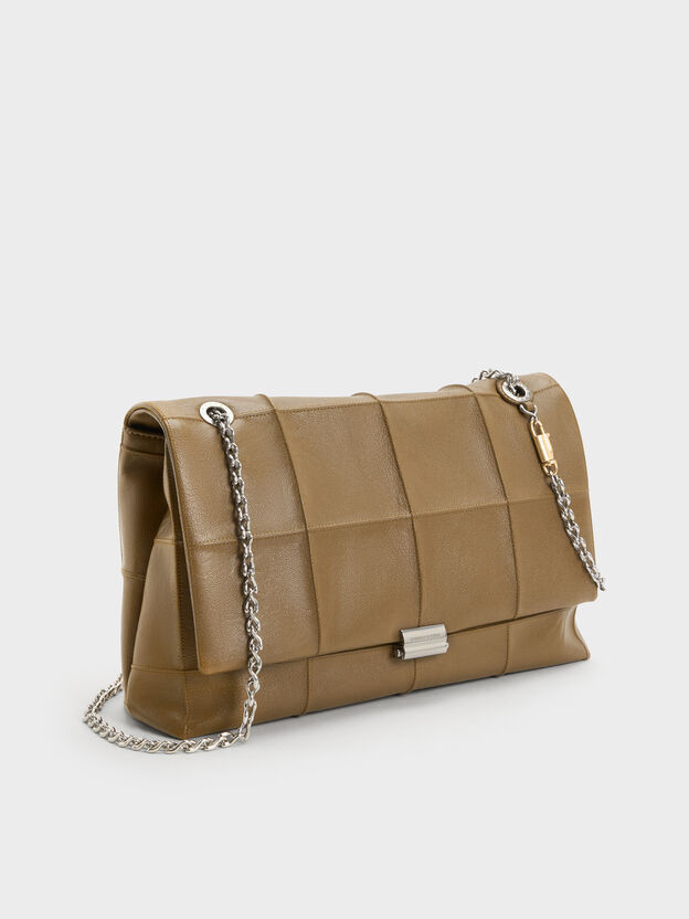Large Delfina Quilted Chain-Strap Shoulder Bag, Walnut Brown, hi-res