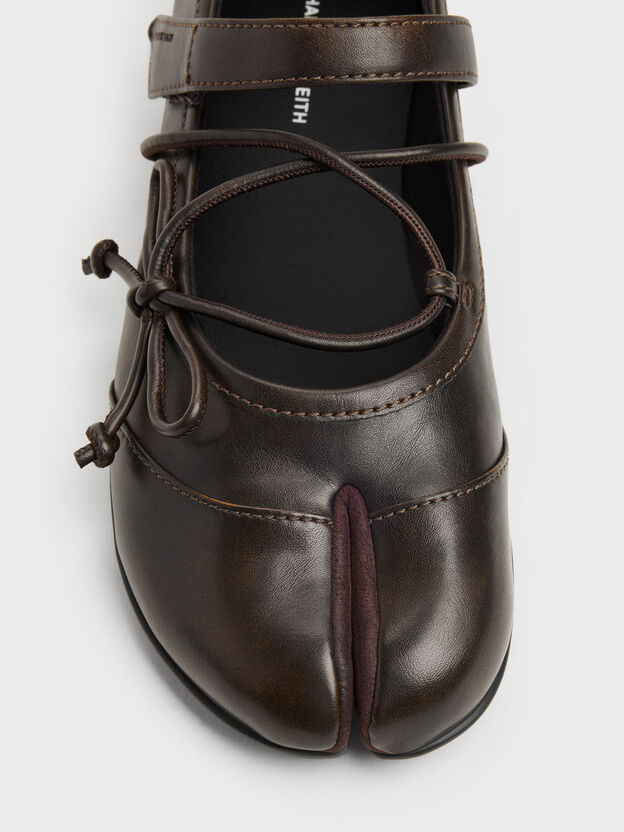 Aether Lace-Up Split-Toe Mary Jane Flats, Brown, hi-res