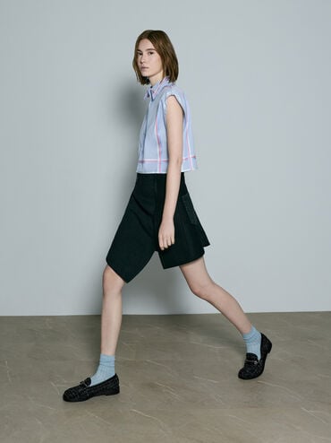 Tweed Braided-Chain Metallic-Accent Loafers, Black Textured, hi-res