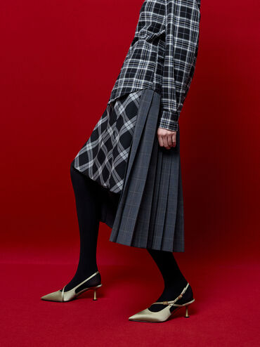 Wynn Recycled Polyester Buckled Sculptural-Heel Slingback Pumps, Green, hi-res