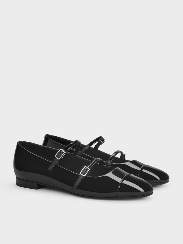 Patent Double-Strap Mary Janes, Black Patent, hi-res