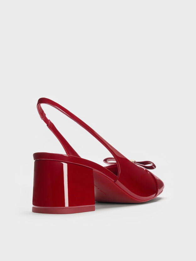 Dorian Patent Bow Slingback Pumps, Red, hi-res
