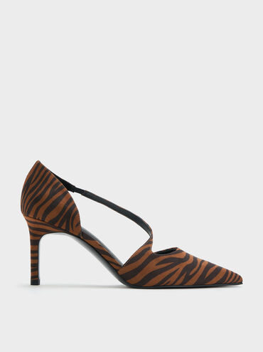 Zebra-Print Asymmetric-Strap D’Orsay Stiletto Pumps, Animal Print Natural, hi-res