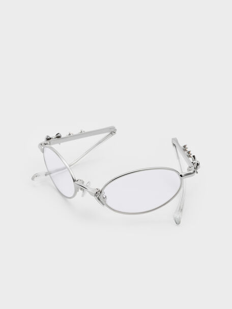 Paige Bow Crystal Clear Sunglasses, Silver, hi-res