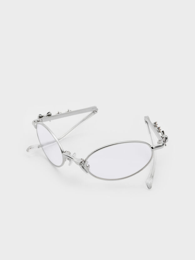 Paige Bow Crystal Clear Sunglasses, Silver, hi-res