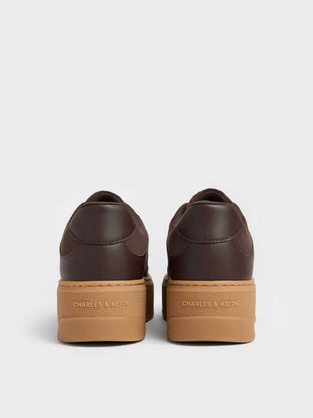 Faux Suede Platform Sneakers, Dark Brown Textured, hi-res