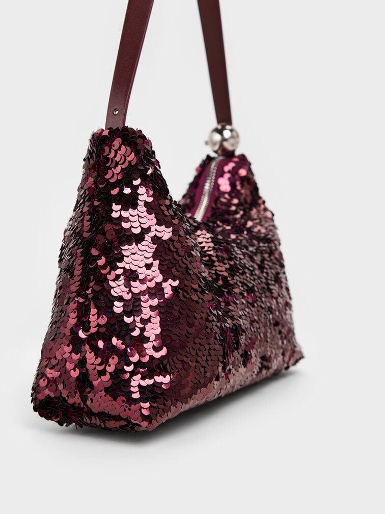 Jesmyn Sequinned Two-Way Bag, Burgundy, hi-res