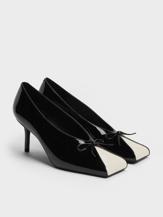 Patent Contrast-Panel Bow Pumps, Black Patent, hi-res