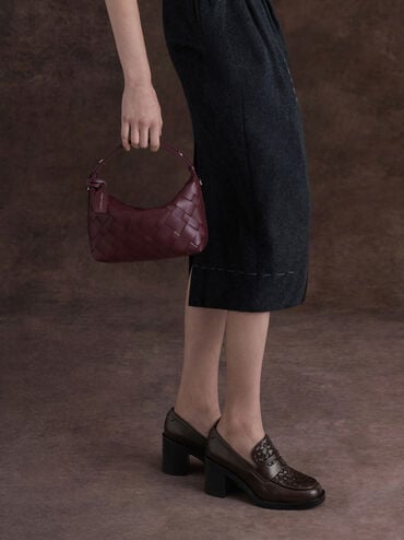 Ivette Woven Shoulder Bag, Wineberry Red, hi-res