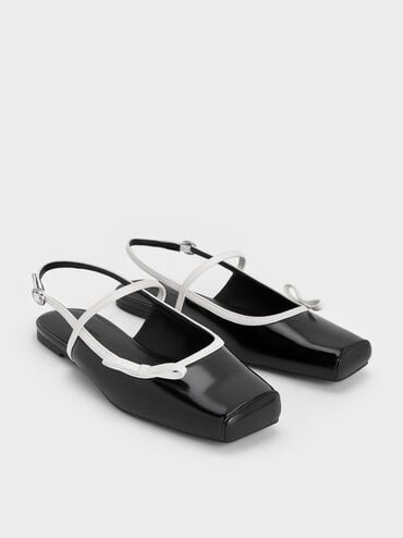 Two-Tone Bow Slingback Mary Jane Flats, Black Box, hi-res