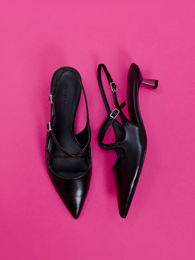 Pauline Patent Crossover Kitten Heels, Black, hi-res