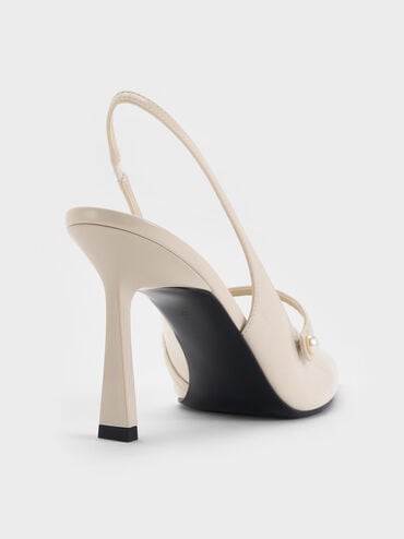 Helena Pearl-Buckle Pointed-Toe Slingback Pumps, Chalk, hi-res