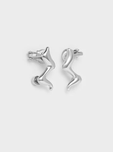 Emilia Wavy Stud Earrings, Silver, hi-res