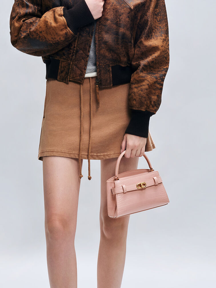 Aubrielle Croc-Effect Top Handle Bag, Light Pink, hi-res
