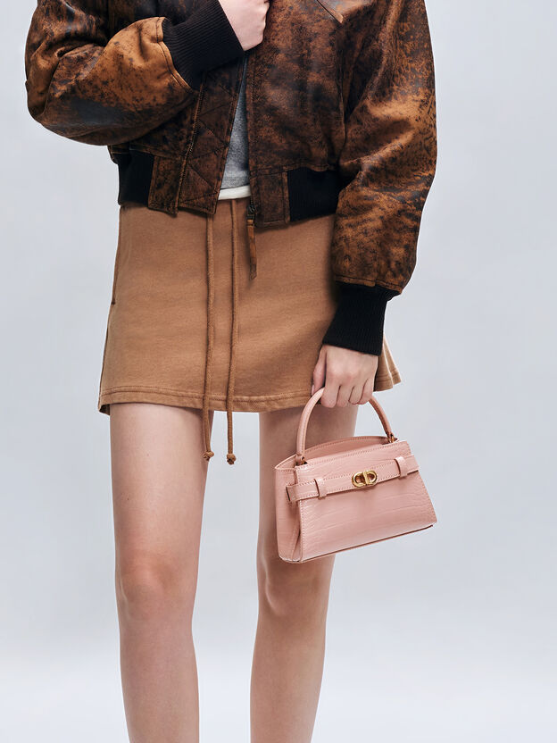 Aubrielle Croc-Effect Belted Top Handle Bag, Light Pink, hi-res