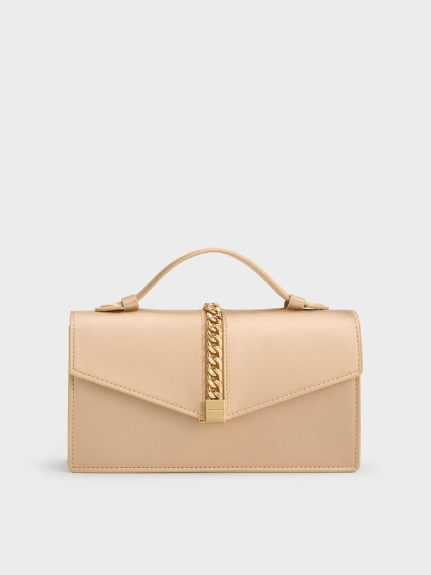 Taisia Chain Envelope Bag, Champagne, hi-res