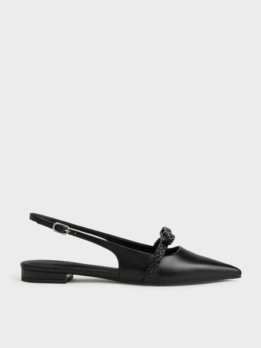 Kaleen Woven-Bow Slingback Flats, Black, hi-res