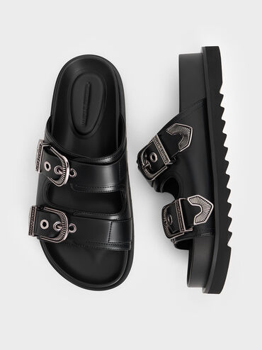 Kirke Buckled Double-Strap Sandals, Black, hi-res