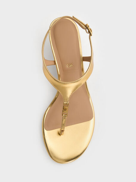 Metallic Leather Thong Kitten Heels, Gold, hi-res