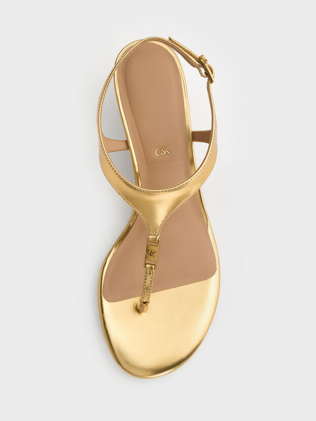 Metallic Leather Thong Kitten Heels, Gold, hi-res