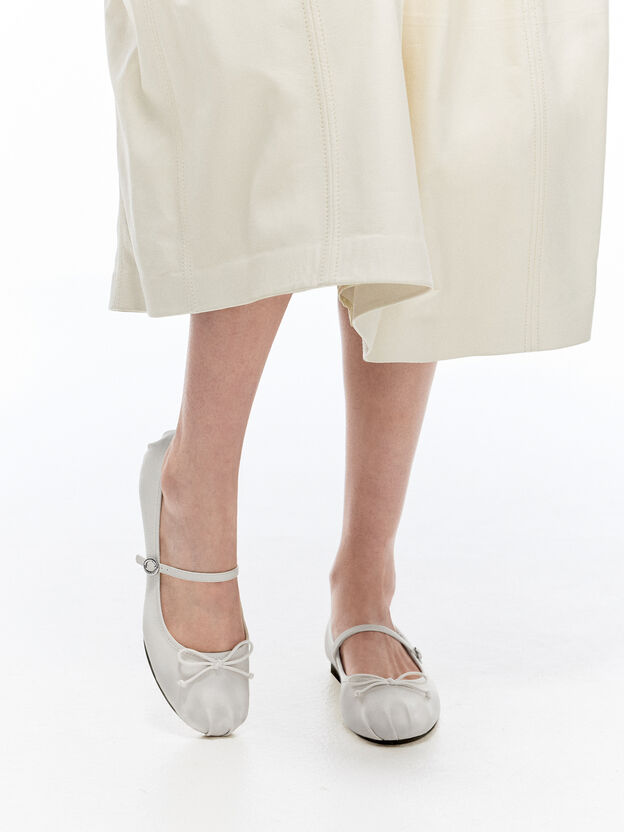 Emiko Satin Bow Mary Jane Flats, Silver, hi-res