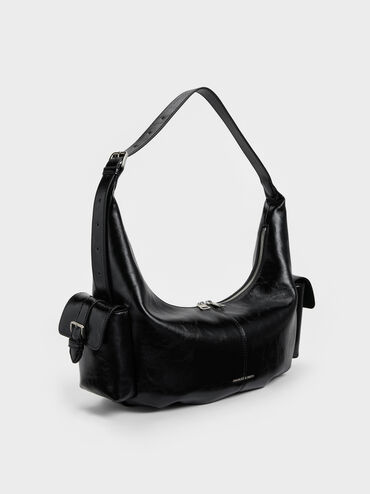 Large Bessie Side-Pocket Hobo Bag, Noir, hi-res