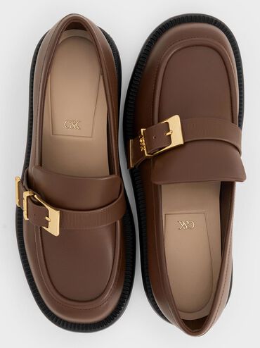 Leather Buckled-Strap Loafers, Dark Brown, hi-res