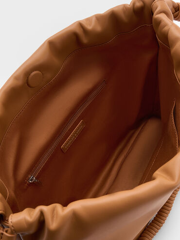 Lorelai Ruched Knotted-Strap Hobo Bag, Russet Brown, hi-res