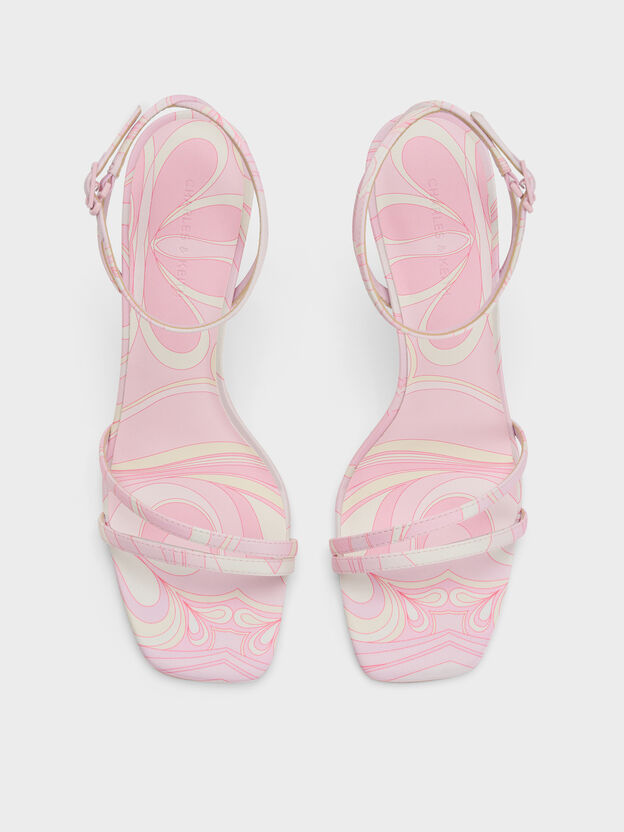 Swirl-Print Ankle-Strap Heels, Light Pink, hi-res