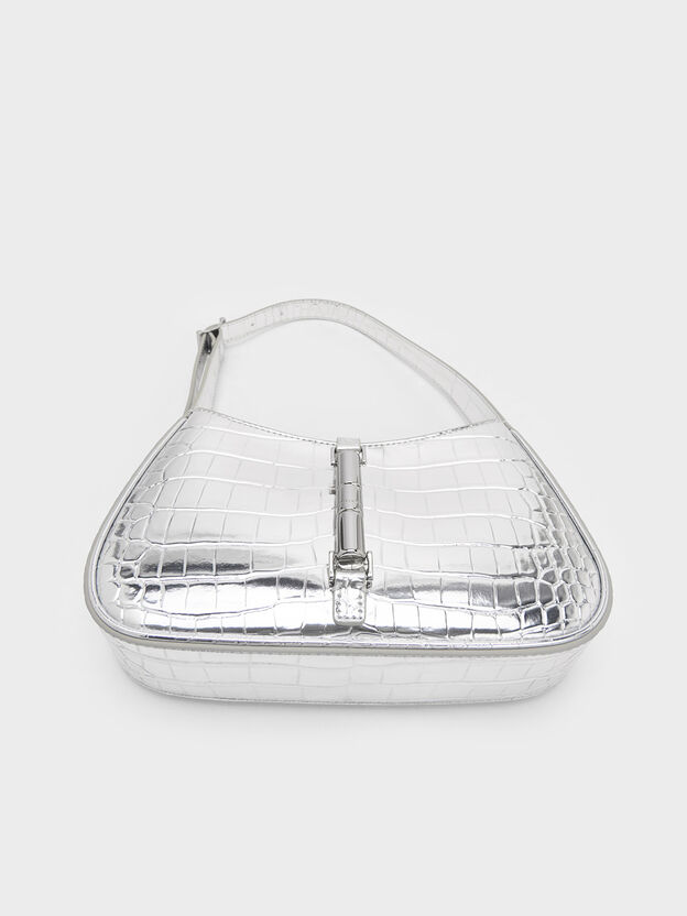 Cesia Croc-Effect Metallic-Accent Shoulder Bag, Silver, hi-res