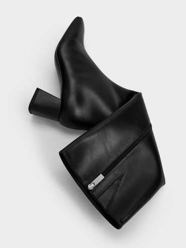 Square-Toe Side-Zip Knee-High Boots, Black, hi-res