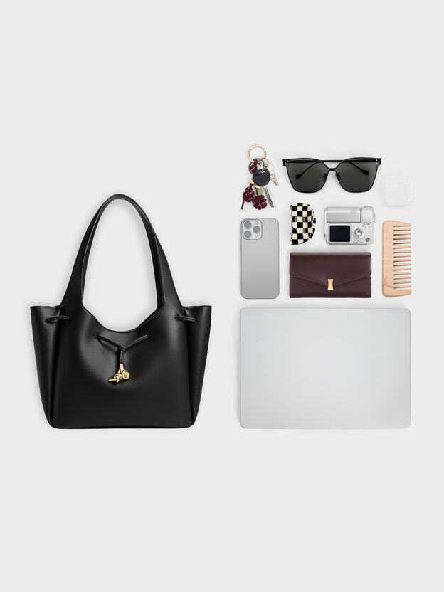 Mila Metallic-Knot Tote Bag, Black, hi-res