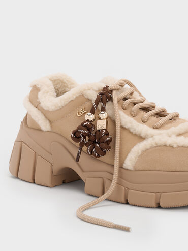 Yunna Suede & Faux Shearling Chunky Sneakers, Beige, hi-res