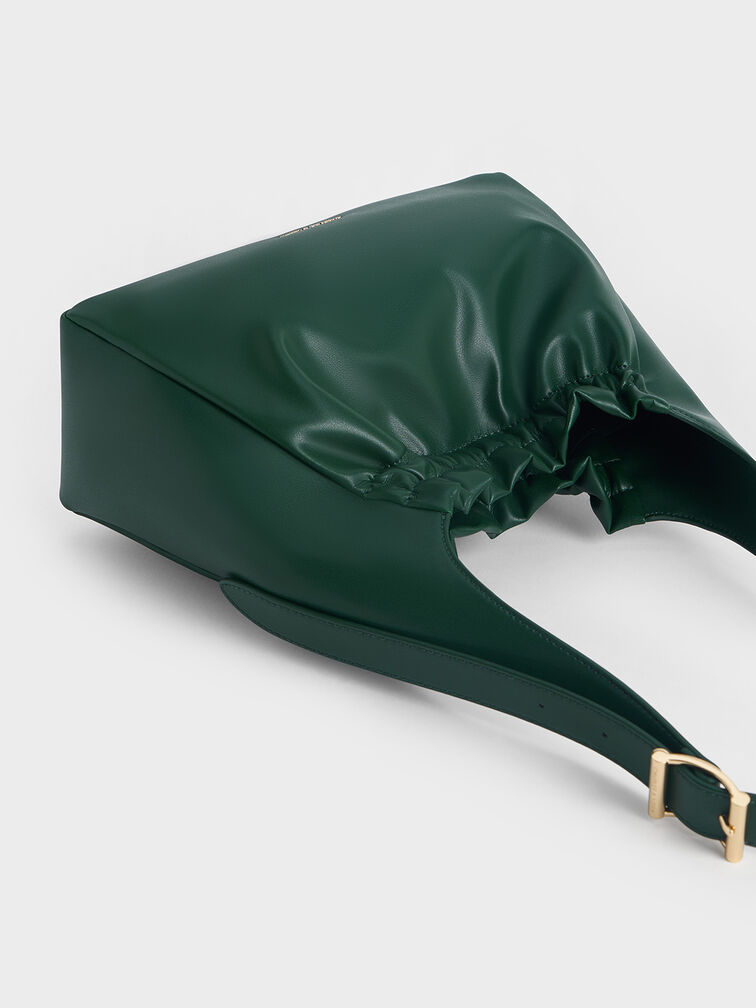 Brigette Ruched Shoulder Bag, Dark Green, hi-res