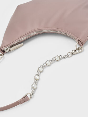 Dion Satin Chain-Handle Asymmetric Shoulder Bag, Blushed Mauve, hi-res