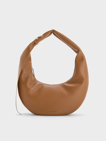 Toni Knotted Crescent Hobo Bag, Chocolate, hi-res