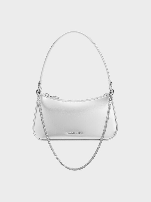 Elspeth Metallic Chain Shoulder Bag, Silver, hi-res