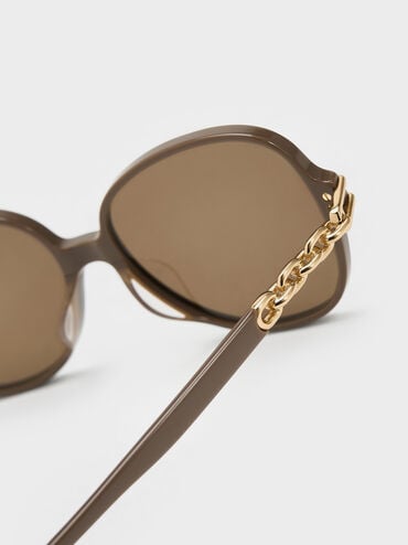 Delaney Recycled Acetate Chain-Link Butterfly Sunglasses, Chestnut Brown, hi-res