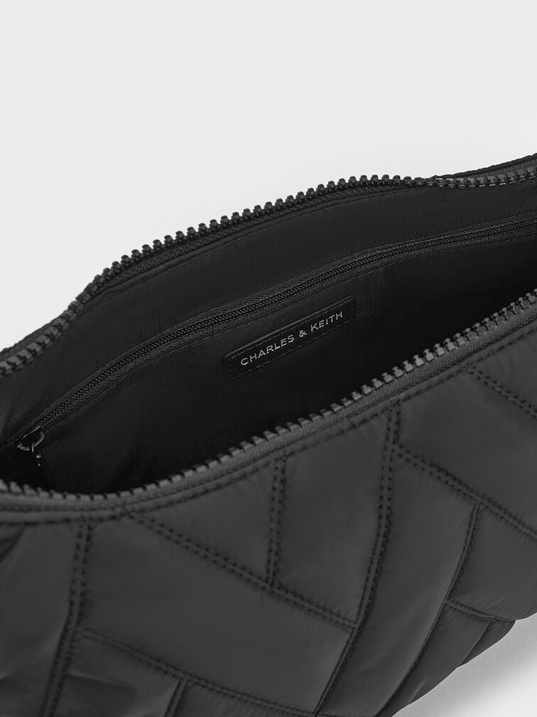 Nylon Chevron Shoulder Bag, Jet Black, hi-res