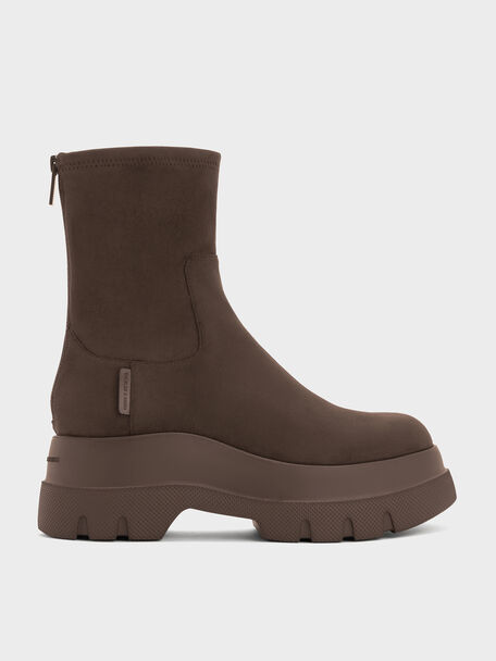 Leoi Faux Suede Chunky Ankle Boots, Dark Brown Textured, hi-res