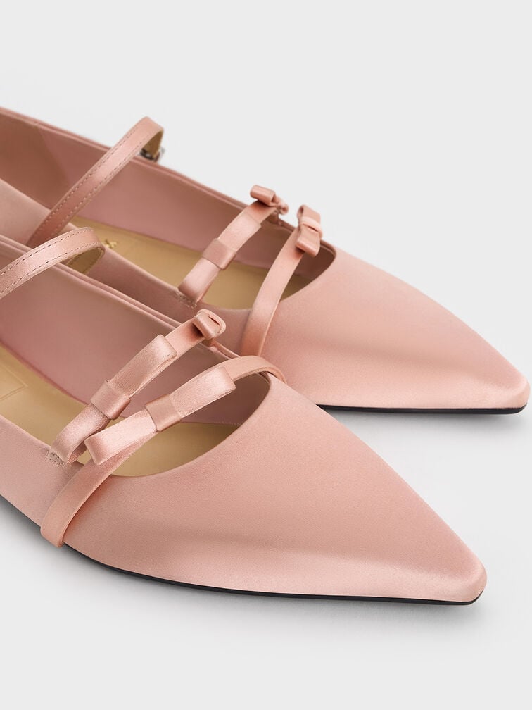 Jessy Recycled Polyester Bow Pointed-Toe Flats, Pink, hi-res