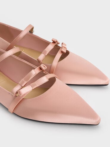 Jessy Recycled Polyester Bow Pointed-Toe Flats, Pink, hi-res