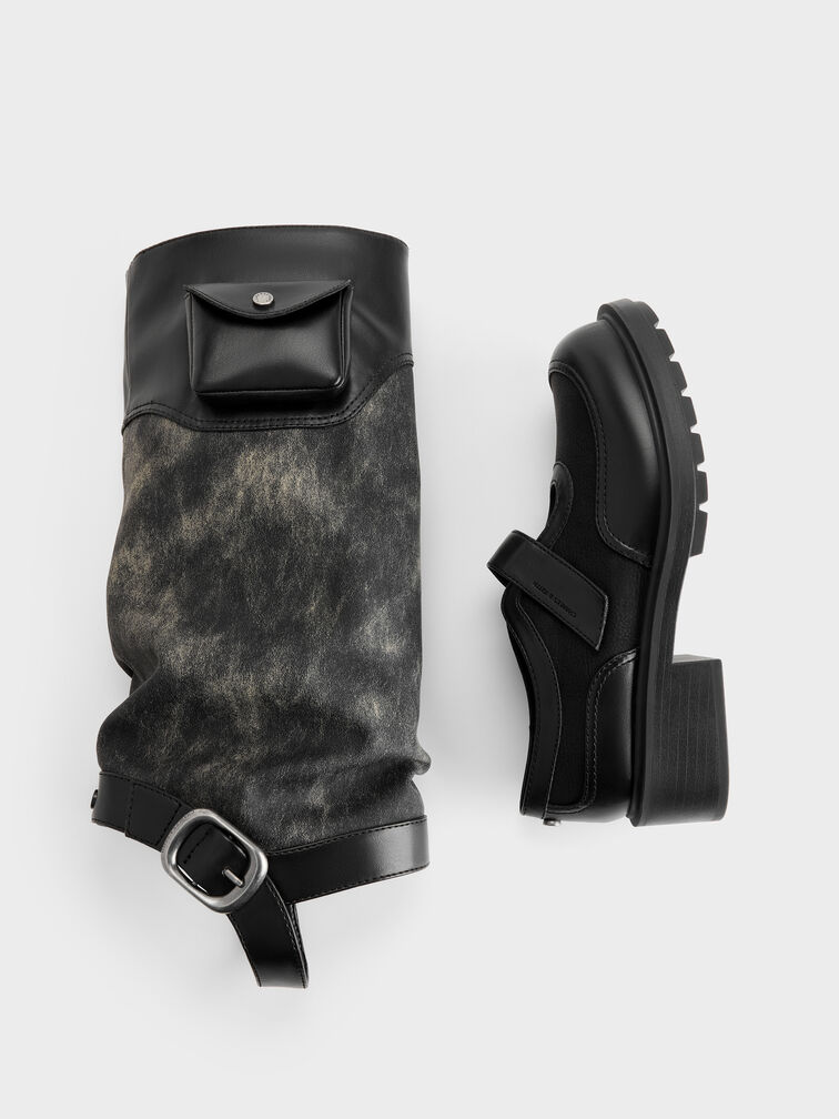 Burnished Convertible Ruched Knee-High Boots, Dark Grey, hi-res