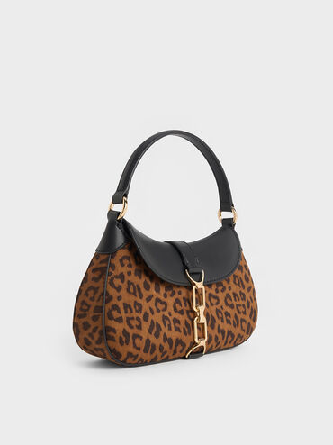 Agatha Leopard-Print Chain-Accent Hobo Bag, Multi, hi-res