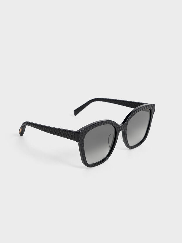 Leather Quilted Sunglasses, Black, hi-res