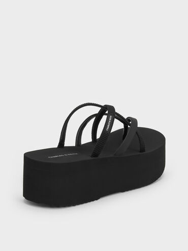 Levy Satin Strappy Flatform Sandals, Black Textured, hi-res