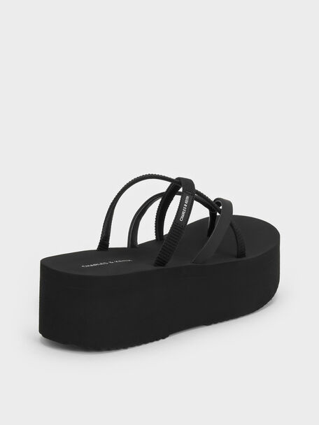 Levy Satin Strappy Flatform Sandals, Black Textured, hi-res