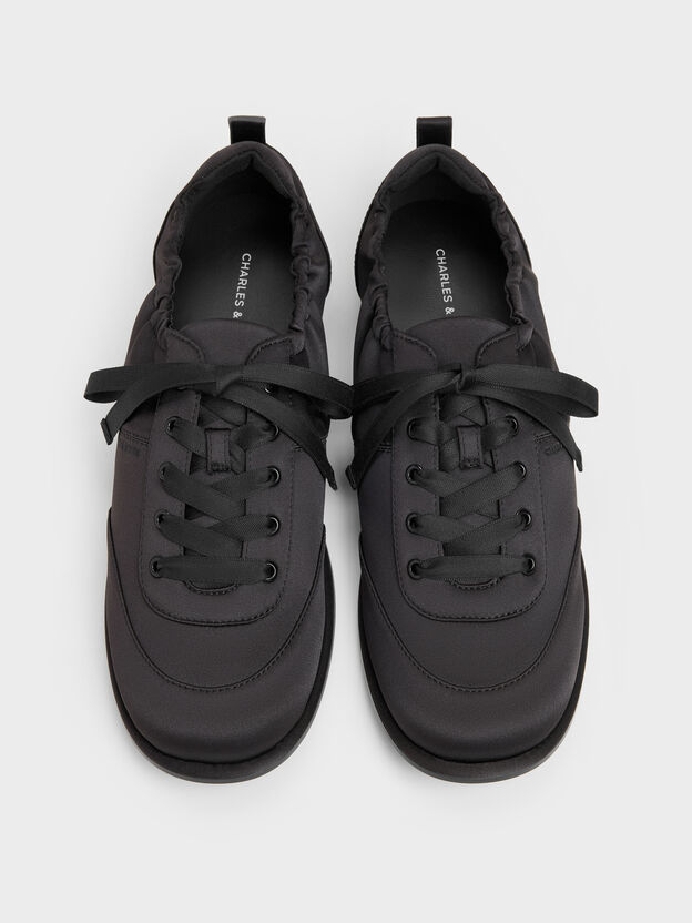Satin Ruched Sneakers, Black Textured, hi-res
