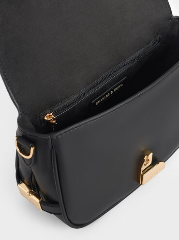 Aurelia Metallic-Accent Saddle Bag, Black, hi-res